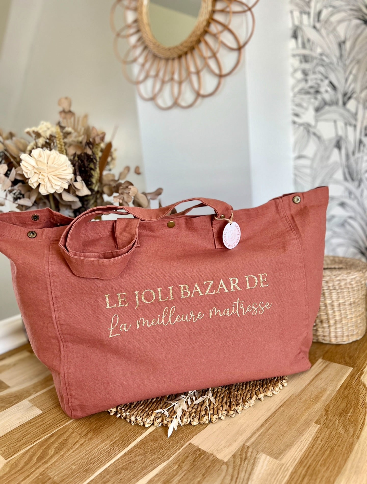 Cabas en coton délavé (Rose Ocre)