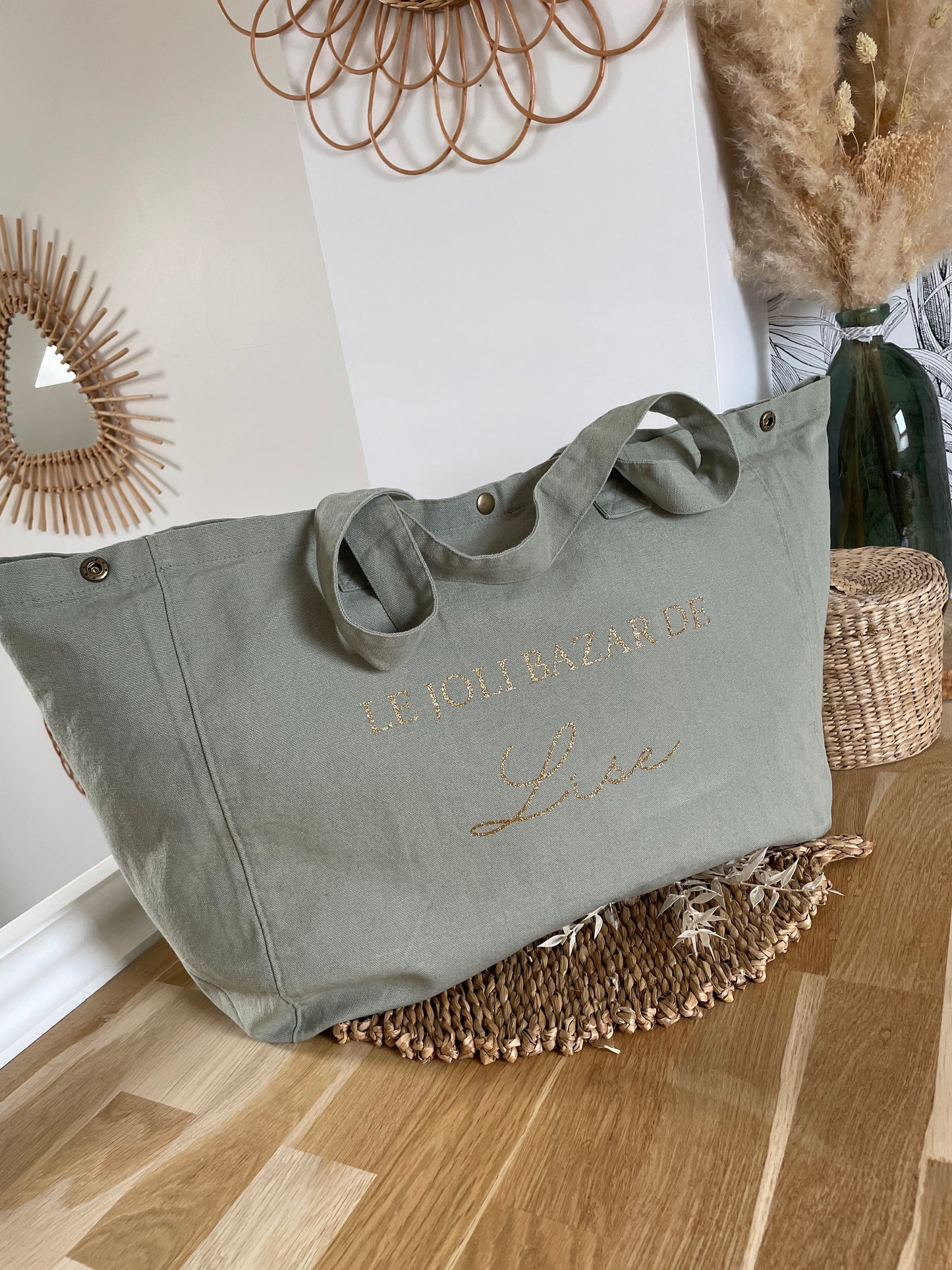 Cabas en coton délavé (Vert Gris)