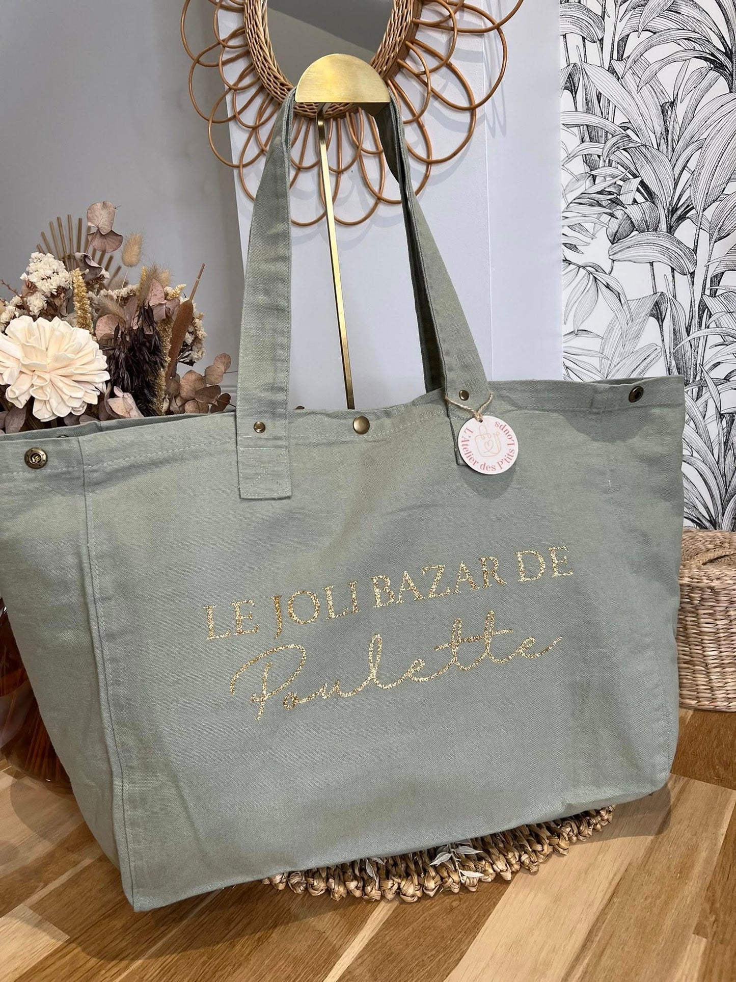 Cabas en coton délavé (Vert Gris)