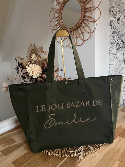 Cabas en coton délavé (Vert Militaire)